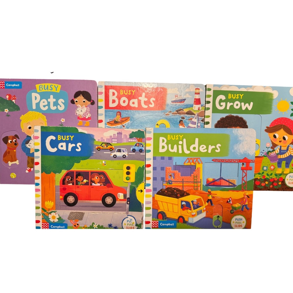 Campbell Busy Books Set of 5 Push Pull Slide Board Books Toddler Learning Lot